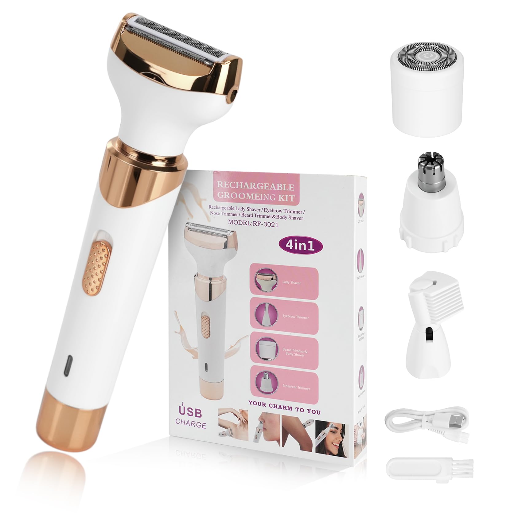 Photo 1 of 3.0 Women Face Epilator 4 in 1 Rechargeable Women Face Epilator, Armpit, Nose, Eyebrow Hair Remover, Removable and Washable Head
