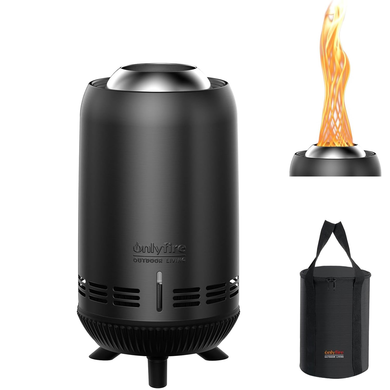 Onlyfire Smokeless Fire Pit with Carrying Bag, Tabletop Fire Pit, Wood&Pellet Burning Fireplace for Outdoor Camping Tailgating Patio Backyard, Black