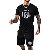 WDIRARA Men's 2 Piece Short Sets Graphic Print Short Sleeve T Shirts and Drawstring Shorts Clothing Set