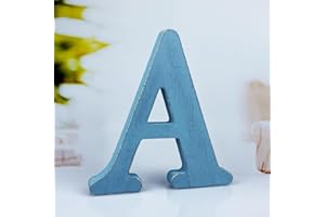 WOODOUNAI 6 Inch Rustic Blue Wood Letters Unfinished Wood Letters for Wall Decorative Blue Retro Standing Letters Sign Board Decoration for Craft Home Party Projects (A)