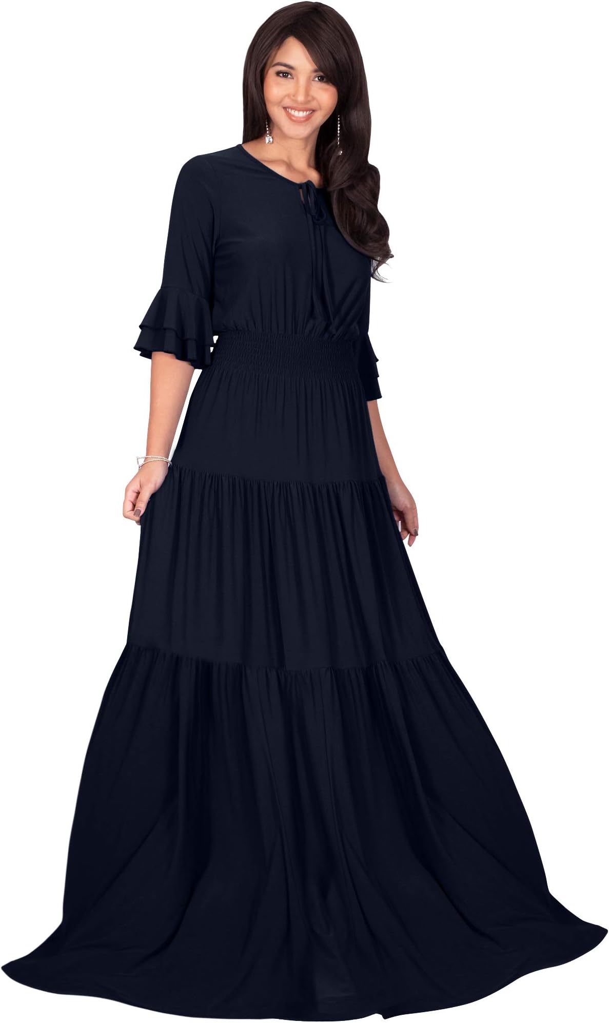 Womens Boho Casual Modern Vintage Design Loose Peasant Gown Maxi Dress
