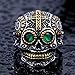 INRENG Men's Stainless Steel Silver Gold Gothic Cross Skull Ring Green Eye Vintage Flower Carved Halloween Size 9