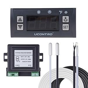 UCONTRO SF-102 Digital Temperature Controller Electronic Thermostat -40 to 120℉ -45 to 45℃ Switchable with Defrost & Alarm, 2 Sensor Probes for Refrigerators & Freezers Defrosting (Set Version)