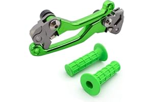 Krace CNC Motorcross Dirt Bike Pivot Brake Clutch Levers Set Fit For Kawasaki KX65 KX85 2001-2018 w/ 7/8" 22mm Rubber Hand Grips