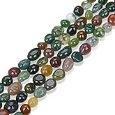 Adabele 45 Inch Natural Grade A Indian Agate Gemstone Loose Beads 6mm to 8mm Free Form Oval Tumbled Pebble Gem Stone Spacerfor Jewelry Making GZ11-53