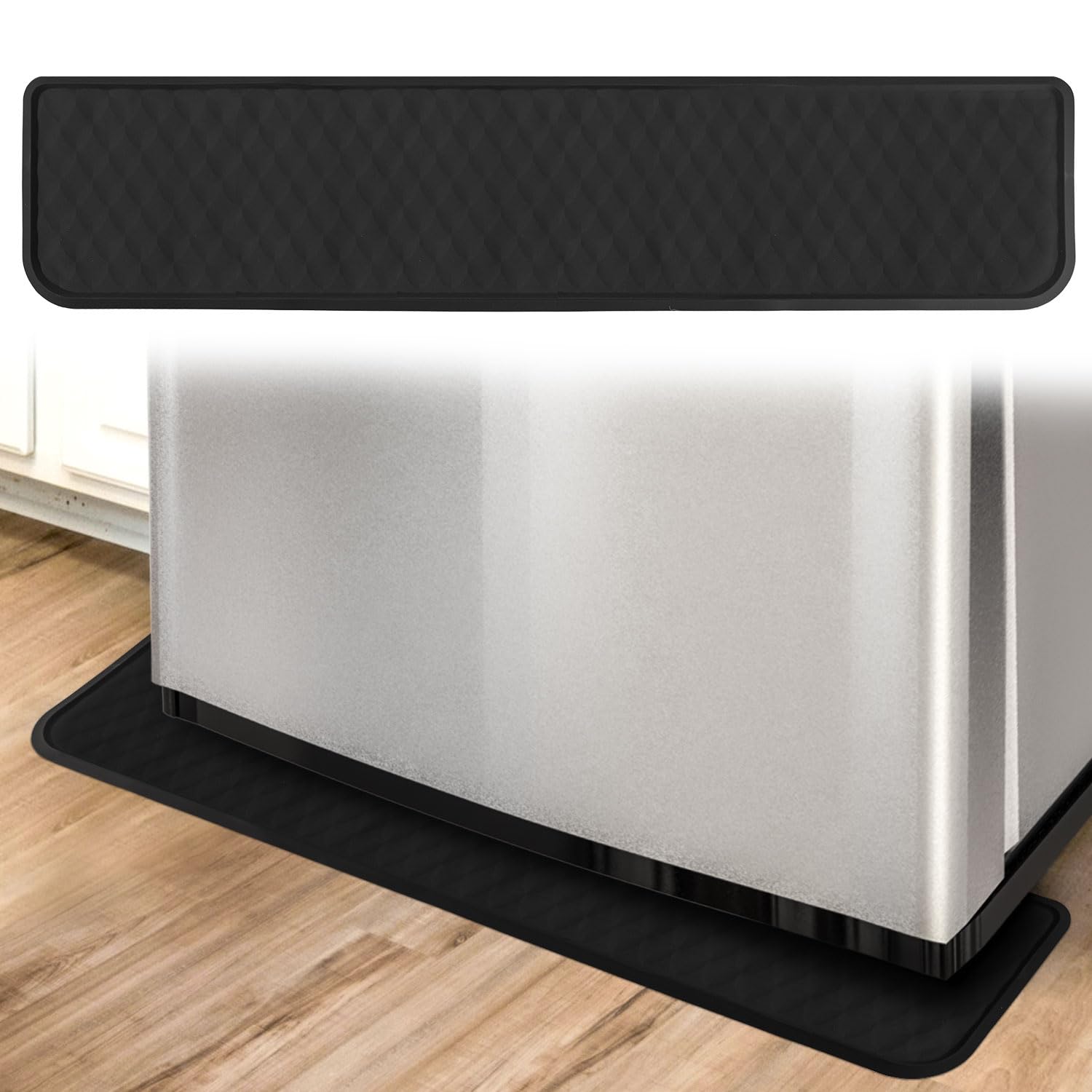 Photo 1 of 37.4x8.5in Fridge Mat, Silicone Mini Refrigerator Drip Tray Washing Machine Appliance Freezer Anti-Slip Under Mat Floor Protector for Preventing Leaks Spills (Black)