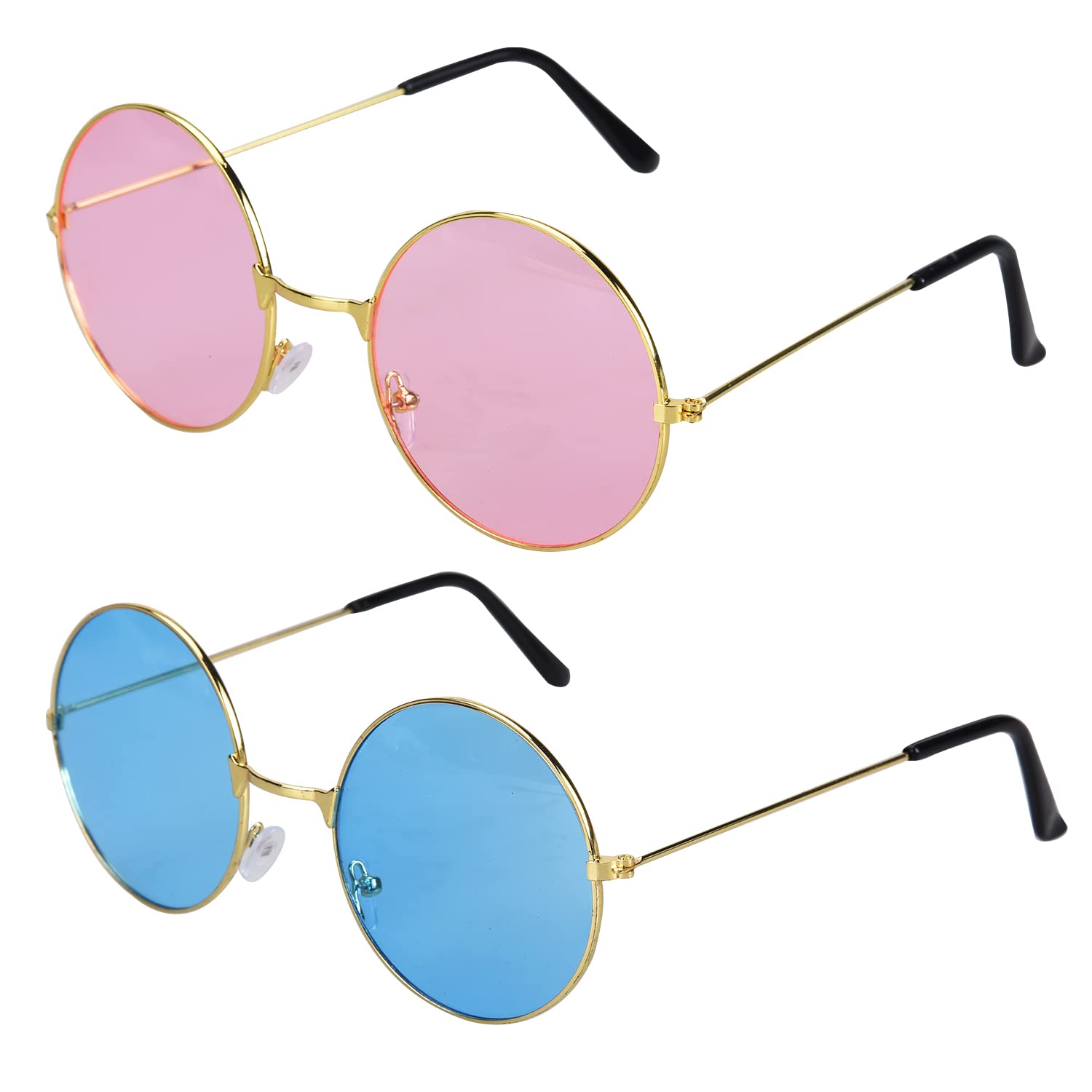 Lezevn Jomnvo 2 Pieces Hippie Retro Sunglasses John 60's Style Round Colored Glasses Fancy Dress Costume Accessories