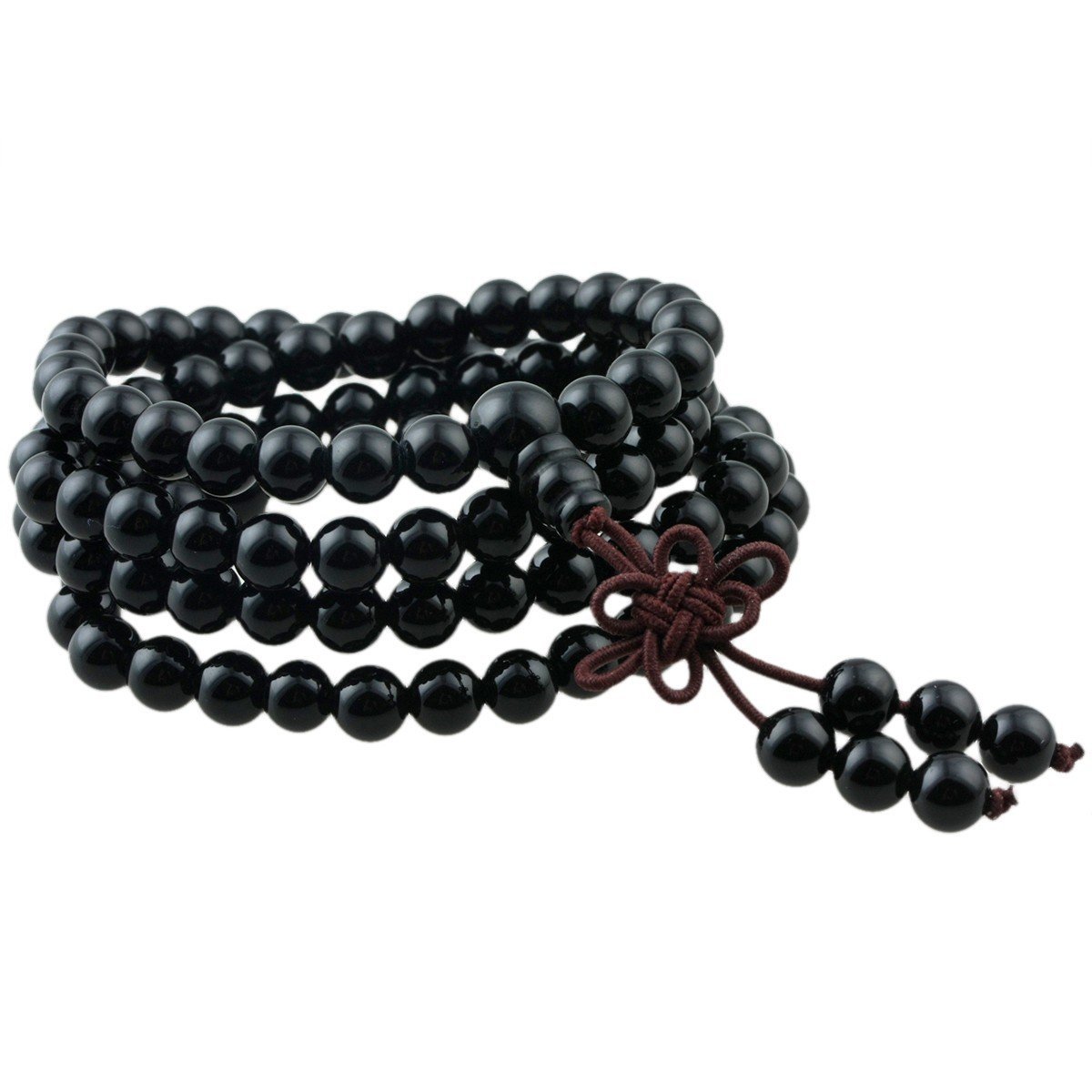 Shanxing 6mm Black Agate Crystal 108 Prayer Beads Mala Wrap Bracelet for Men Women, Black Worry Beads Healing Crystal Bracelet Tibetan Buddhist Jewellery Gift Buddha Reiki Meditation Stone Necklace