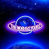 The World is Yours Neon Sign, Led Neon Light Signs for Game Room Wall Decor Gaming Planet LED Light up Sign Lamp for Man Cave Party Bedroom Bar Birthday Gamer Gift Dimmable USB Powered(16.2"*9.5")