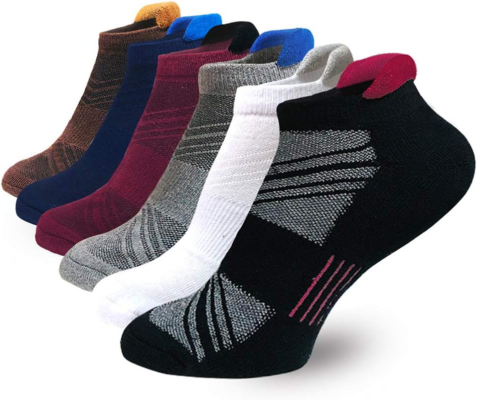 Men's Performance No Show Athletic Socks Running Sports Comfort Cushioned Tab Socks（6 Pairs）