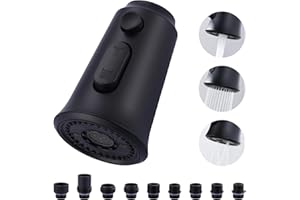 WOWOW Kitchen Faucet Head Replacement, 3 Function Pull Down Faucet Sprayer Head with 9 Adapters, Matte Black Kitchen Sprayer Nozzle Compatible with Moen, Delta, Kohler Faucets