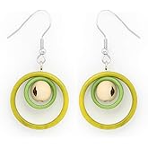 Tagua Nut Earrings Loops in Green and White, Handmade Fairtrade, Lightweight by Florama Natural Jewelry