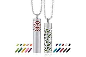 PH PandaHall 2 Styles Essential Oil Diffuser Necklace Aroma Necklaces Pendant Stainless Steel Aromatherapy Pendant with 20pcs