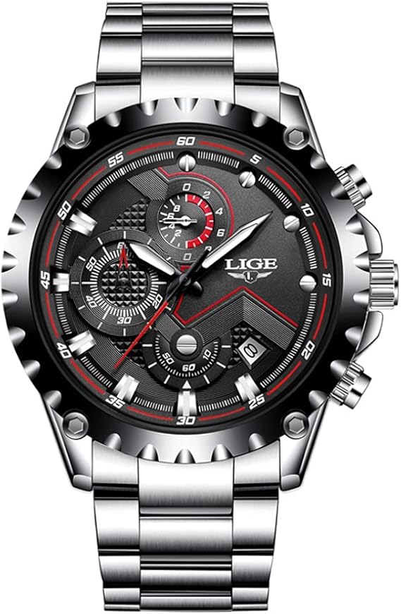 Amazon メンズ腕時計 Lige ステンレススチール 防水ウォッチ クロノグラフ 日付表示 ビジネス カジュアル アナログ クオーツ 時計 メンズ ブラック メンズ腕時計 腕時計 通販