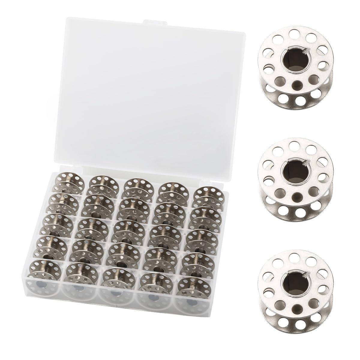 Tabanzhe 25pcs Sewing Machine Bobbins Sewing Machine Bobbins Empty Metal Corrugated Bobbins with Storage Case for Most Sewing Machines
