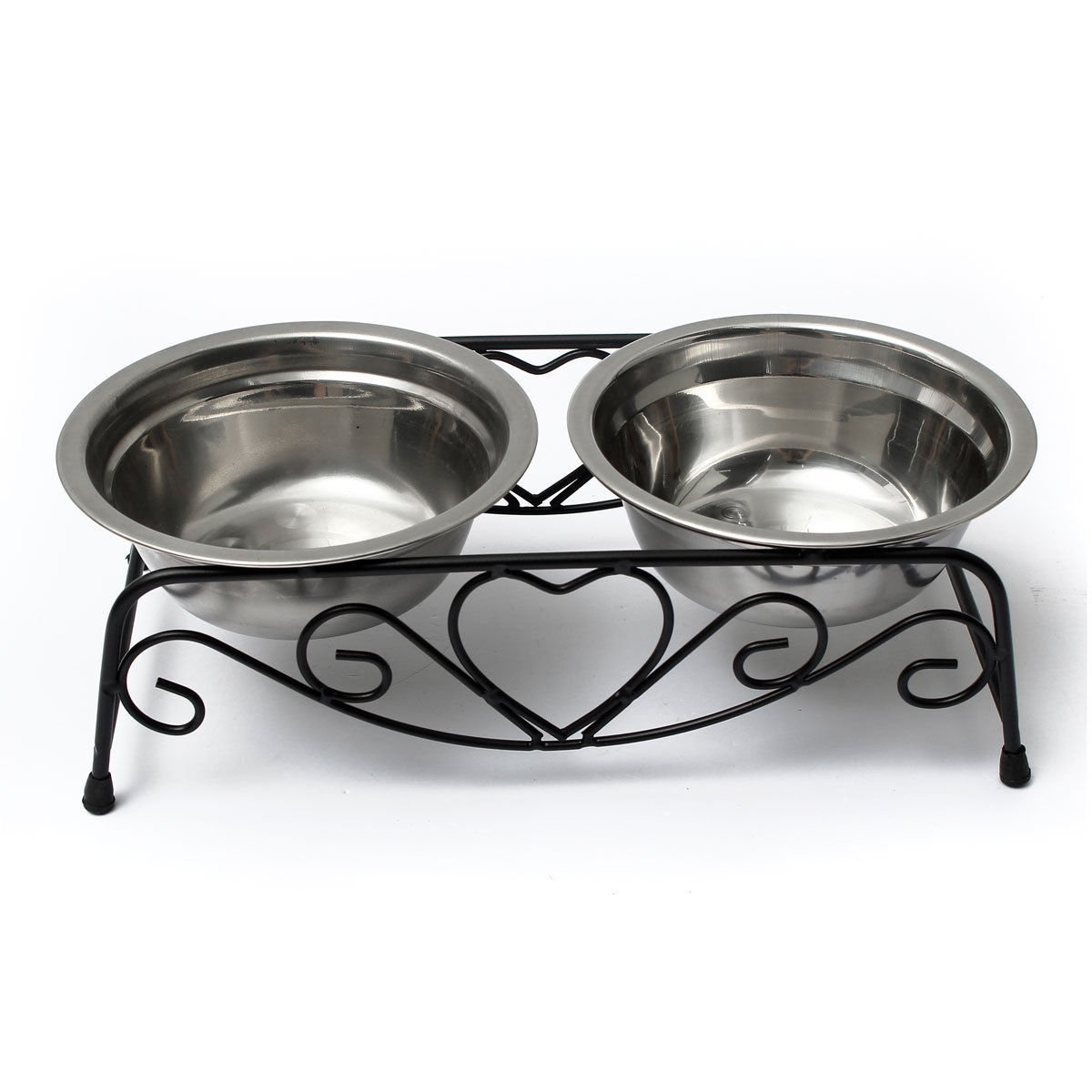 Yosoo Double Twin Stainless Steel Bowls Dog Puppy Cat Pet Food Water Bowl Dish Feeder Dish Retro Iron Stand