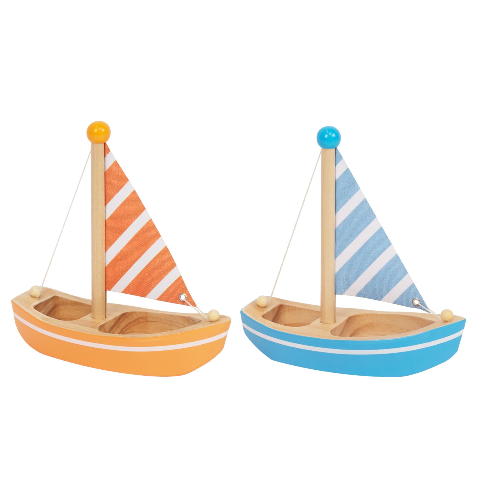 WOODENFUN Wooden sailing boat children wooden boat toy set 2pcs boat for toddlers strip boat waterproof children's toy pool from 1 year