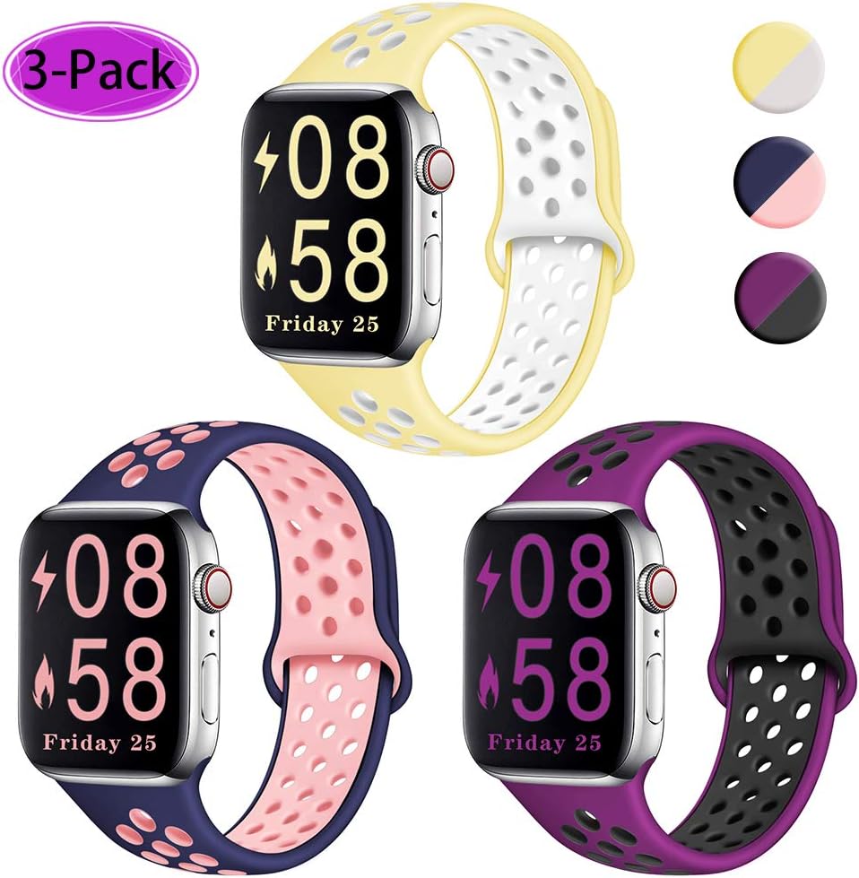Comvin Compatible for Apple Watch Band 38mm 40mm 42mm 44mm, Soft Silicone Sport Band Breathable Replacement Wristband Compatible for iWatch Series 5/4/3/2/1