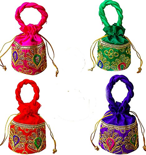 women's designer multi color potli bag with embroidey raw silk- hand purse/clutch/potli bag/return gift favour/shagun potli bag for wedding/shagun