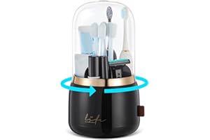 FOREST ANGLE Toothbrush Holders for Bathrooms,Rotating 7-Slot with Cover and Draining Water,Kids Electric Toothbrush Holder and Toothpaste Stand Storage for Bathroom Accessories Counter Organizer Vanity