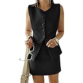 Cicy Bell Womens Summer 2 Piece Outfits Crew Neck Sleeveless Fitted Blazer Vest Matching Sets Work Mini Skirt Suit Sets