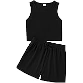 Cakaner Tween Girls Summer Clothes Ribbed Sleeveless Cropped Top and Shorts Outfit Set Size 8-12