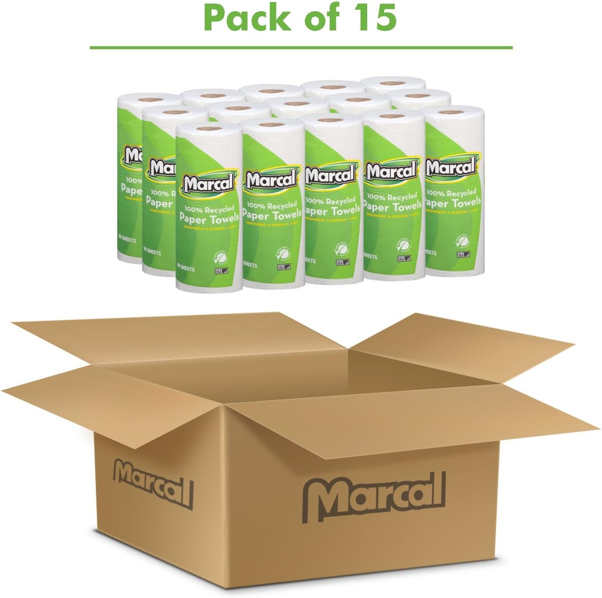 Marcal Paper Towels 100% Recycled 2-Ply, 60 Sheets Per Roll - Case of 15 Individually Wrapped Green Seal Certified 06709,White: Sports & Outdoors