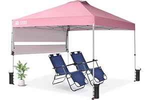 CROWN SHADES 10x10 Pop up Canopy Tent, Instant Commercial Canopy with Extend Awning, Patended Centerlock, 150D Silver Coated Fabric, 4 Ropes, 8 Stakes, 4 Weight Bags, STO 'N Go Bag, Pink