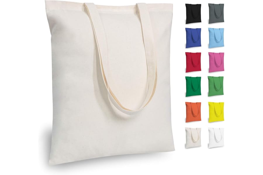 TOPDesign 12-Pack Economical 16"x15" Cotton Tote Bags, Lightweight Medium Reusable Grocery Shopping Cloth Bags, Suitable for DIY, Advertising, Promotion, Gift, Activity