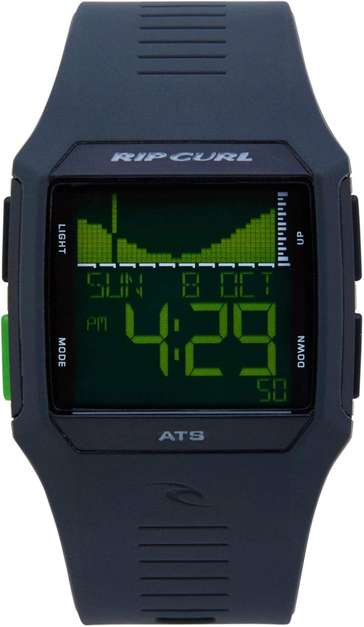 Rip Curl Men's Rifles Digital Tide Surf Watch | Black | Outdoor Sports Waterproof Watch, Display Quartz, Detailed Tide View with Alarm, Stopwatch + Timer