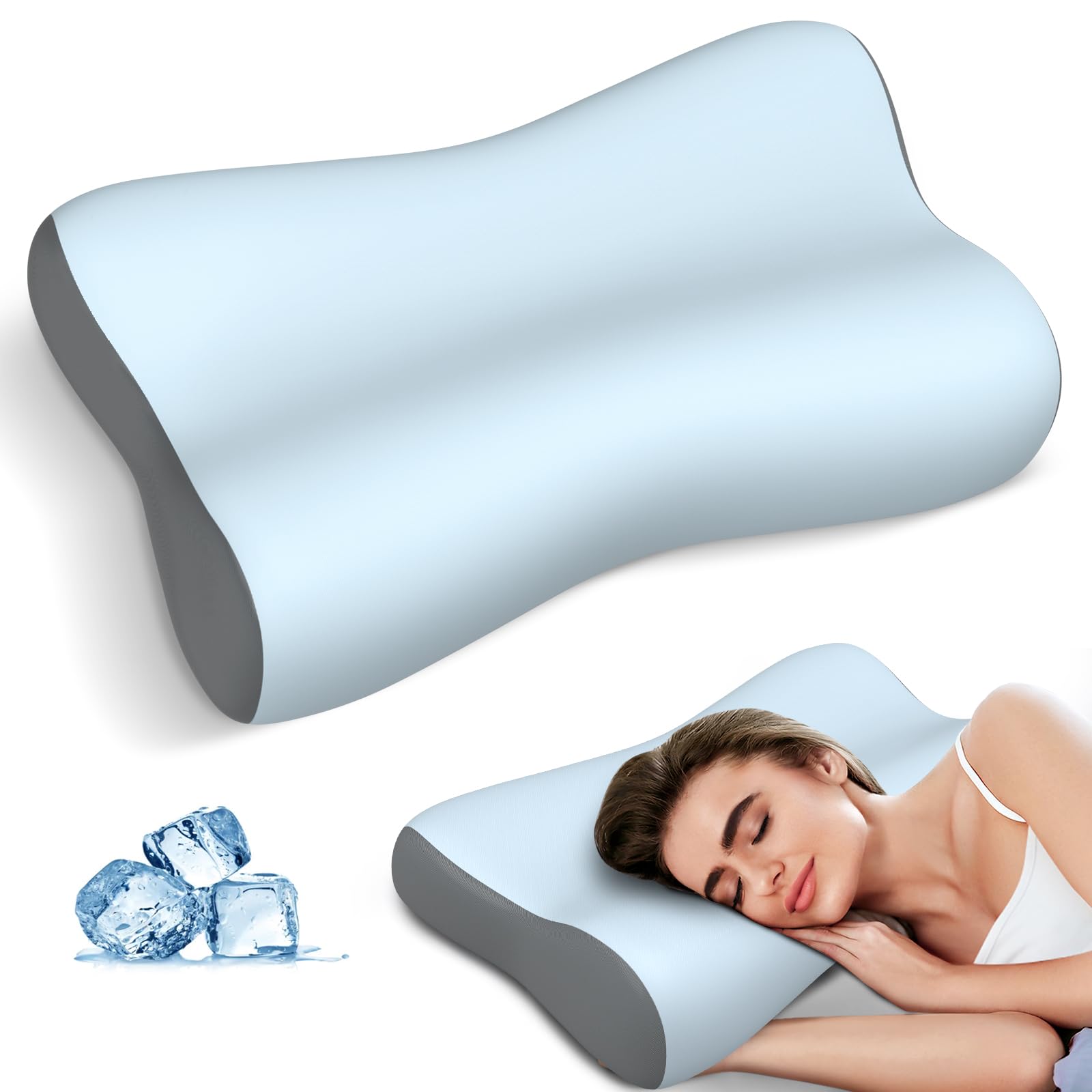 Photo 1 of Cervical Neck Pillow, Contour Memory Foam Pillows for Neck Pain Relief, Ergonomic Pillow for Sleeping, Orthopedic Bed Pillow Neck Support Pillow for Side Back Stomach Sleepers with Cooling Pillowcase
