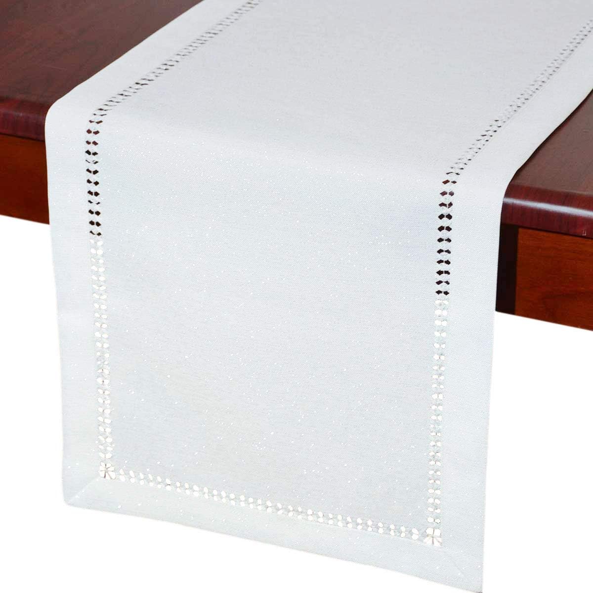 Grelucgo Small Short Hand Hemstitched Dining Table Runner Dresser Scarves, Sliver Thread Interweaving (Light Gray, 14 x 36 Table Runners): Home & Kitchen