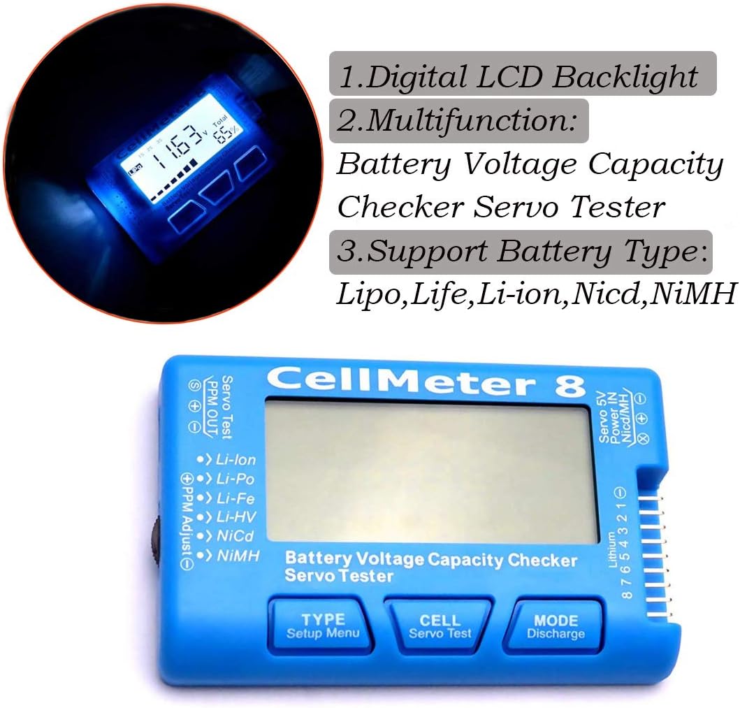 RC CellMeter 8 Digital Battery Capacity Checker Battery Voltage Tester LCD Backlight for LiPo Life Li-ion NiMH Nicd - Image 4