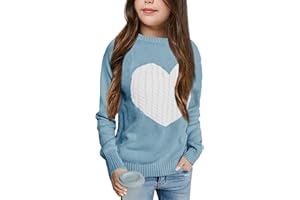 Batermoon Girls' Pullover Sweaters Long Sleeve Cute Heart Pattern Crewneck Knit Jumper Tops