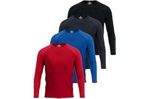 Real Essentials 4 Pack: Mens Long Sleeve Rash Guard Shirt UPF 50+ Swim Beach UV Sun Protection Fishing Quick Dry (Big & Tall)
