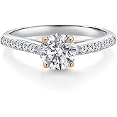 Gem Stone King 10K 2 Tone Gold Lab Grown Diamond Engagement Ring For Women | 0.92 Cttw | Round 6MM | Gemstone April Birthstone | DEF Color | VVS-VS Clarity