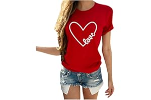 FUPINODED Love Heart Shirt Women Happy Valentine's Day T-Shirt Heart Graphic Tee Funny Fall for Her Shirt Short Sleeve Top