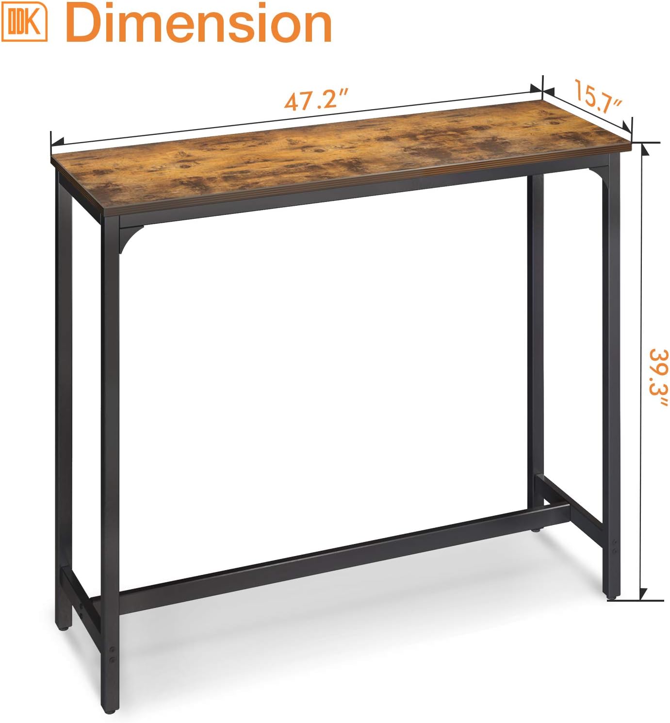 ODK Bar Table 47", Bar Height Pub Table, Rectangular High Top Kitchen & Dining Tables with Sturdy Legs & Easy-to-Clean Top & 10 Min Quick Assembly, Indoor use, Rustic Brown: Kitchen & Dining
