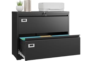 DEVAISE 2 Drawer Lateral File Cabinet with Lock, Metal File Filing Cabinet with Lock for Home Office, 16" D x 35" W x 29" H Wide Storage Organization for Hanging Files Letter/A4/Legal/F4 Size, Black