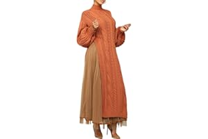 KANSOON Two Piece Fall Outfits for Women Long Lantern Sleeve Slit Sweater Dress and Maxi Tulle Skirt Set with Belt