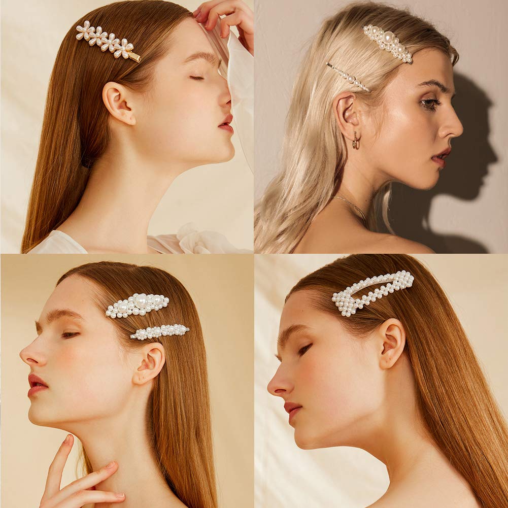 BigOtters Pearls Hair Clips, 9pcs Hairpins Headwear Barrette Hair Ties for Birthday Valentines Day Gifts Bling Styling Tools Accessories for Women Girls