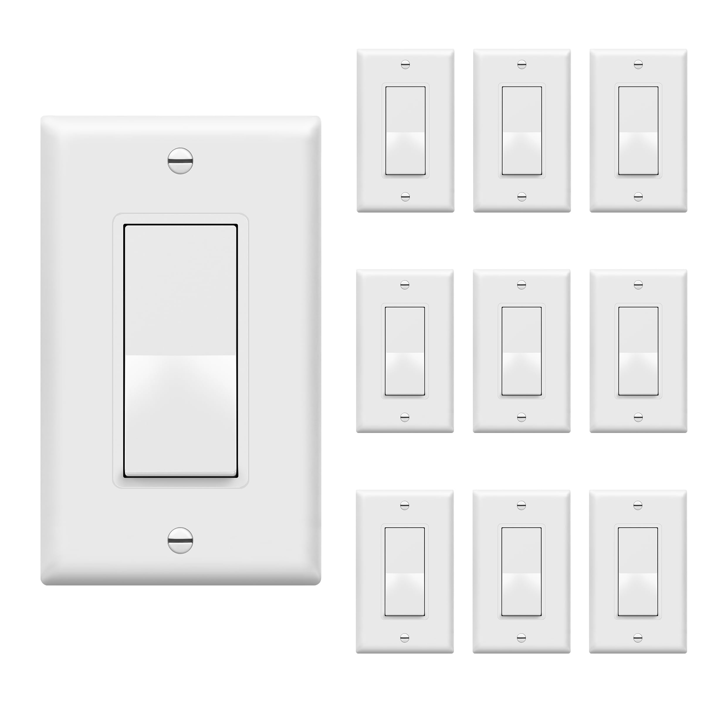 ENERLITES 3-Way Decorator Paddle Rocker Light Switch, Gloss Finish, Single Pole or Three Way, Grounding Screw, Residential Grade, 15A 120V/277V, 93150-WWP-10PCS, White (10 Pack)