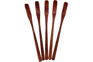 MOKKHNB 5pcs Wooden Honey Spoon Set for Daily Use Timber Honey Stirring Spoons with Flat Burr-Free Design