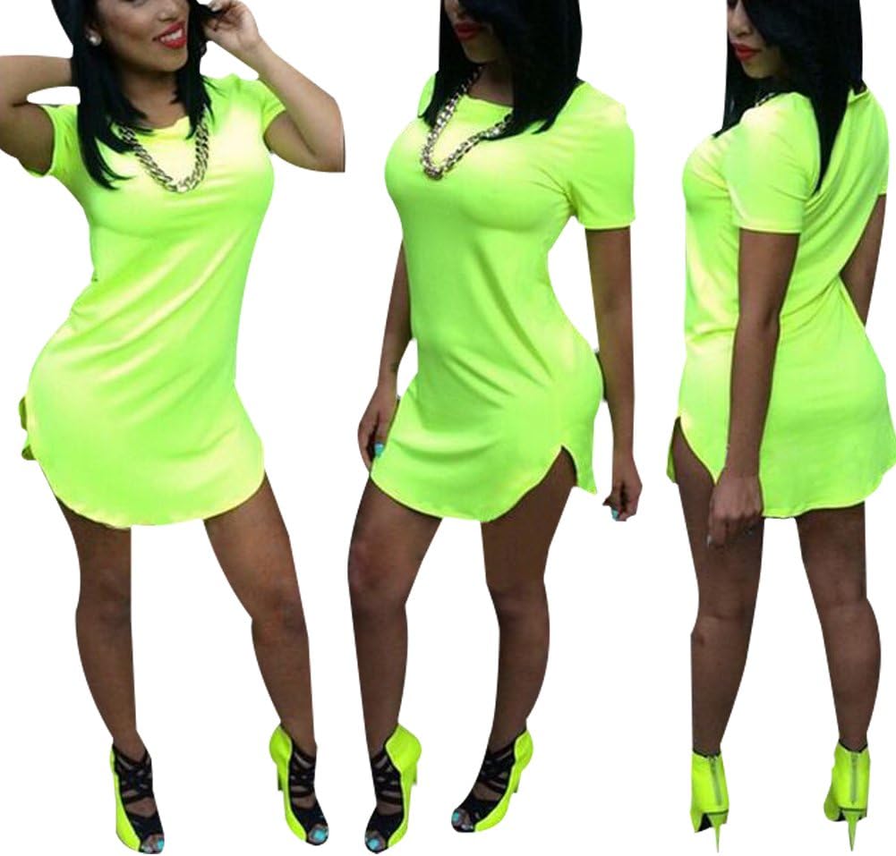 Oulifa Womens Casual Short Sleeve Side Slit Beach Mini T Shirt Summer Dresses