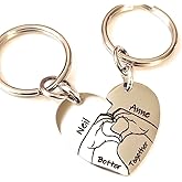 Couples Love Heart Key Chains, Personalized Names and Date, Puzzle Pieces Set, Husband, Wife, Boyfriend Gift, Girlfriend Gift