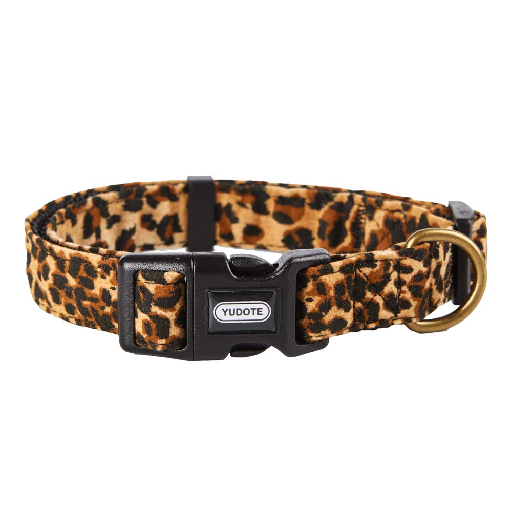 YUDOTE Adjustable Nylon Collar Premium Soft Flocking Fabric with Elegant Leopard Print for Medium Dogs Neck 31-49cm
