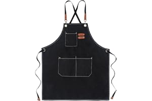 kilofly Work Apron Men Women Extra Long Ties Cotton Canvas Heavy Duty Grilling