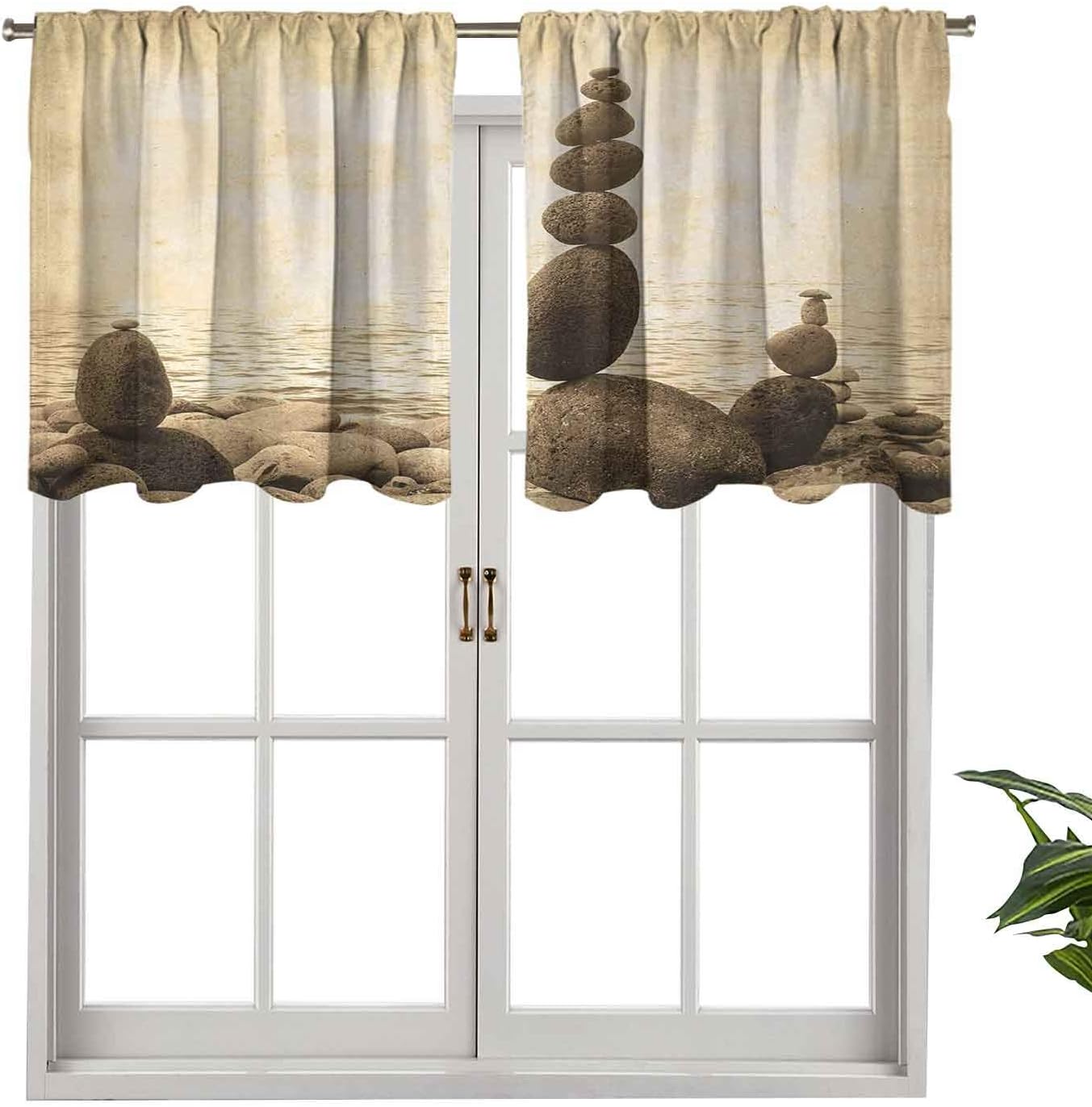 Hiiiman Cortina opaca para ventana con cenefa de costa con estampado