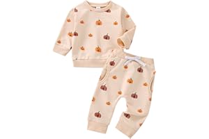 COORALLY Baby Girl Boy Halloween Clothes Set Pumpkin Long Sleeve Sweatshirt Top Pant Set Fall Winter 2Pcs Outfit
