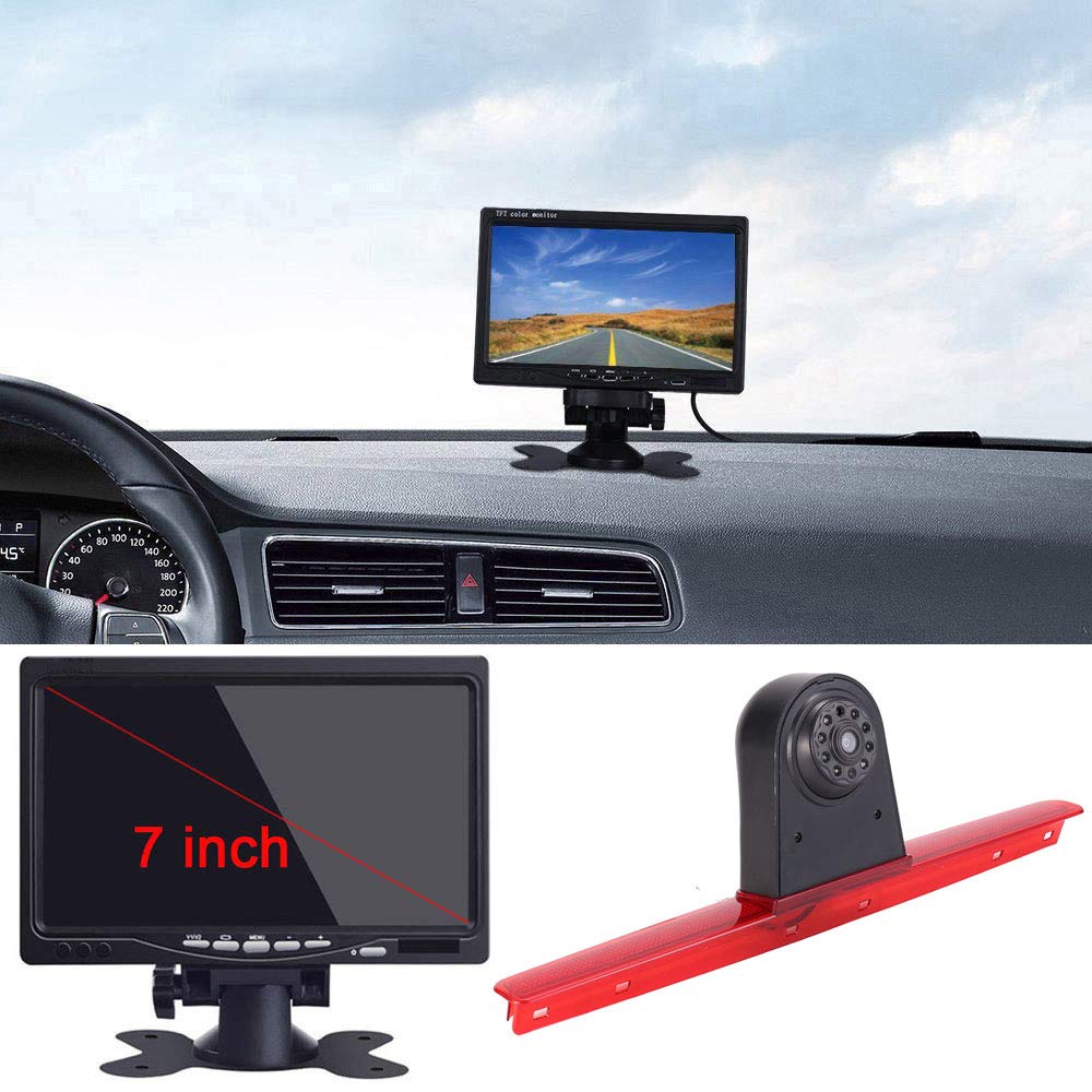 〔12mm Lens CMOS Camera + 7'' TFT LCD Monitor〕Car HD waterproof 3rd Brake Light Reverse Camera Kit for VW T5 Bus Transporter Multivan Caravelle/Business with tailgate third 3rd stop light